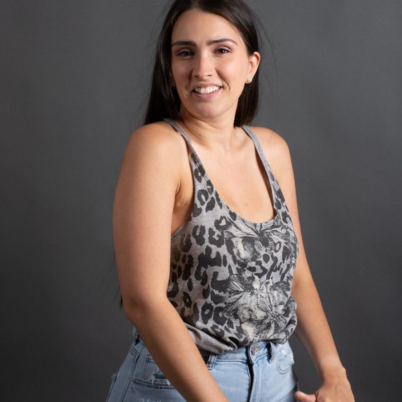 Cheetah Racer Back Tank with Lace - Picture 3 of 10